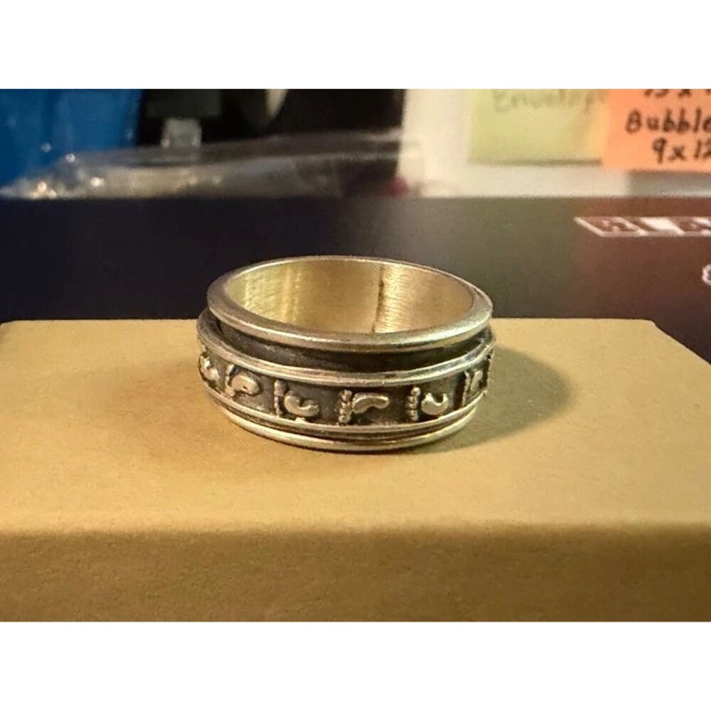 Vintage Mexico 925 Sterling Silver Footprints Spinner Ring Size 9 Heavy 10.47g
